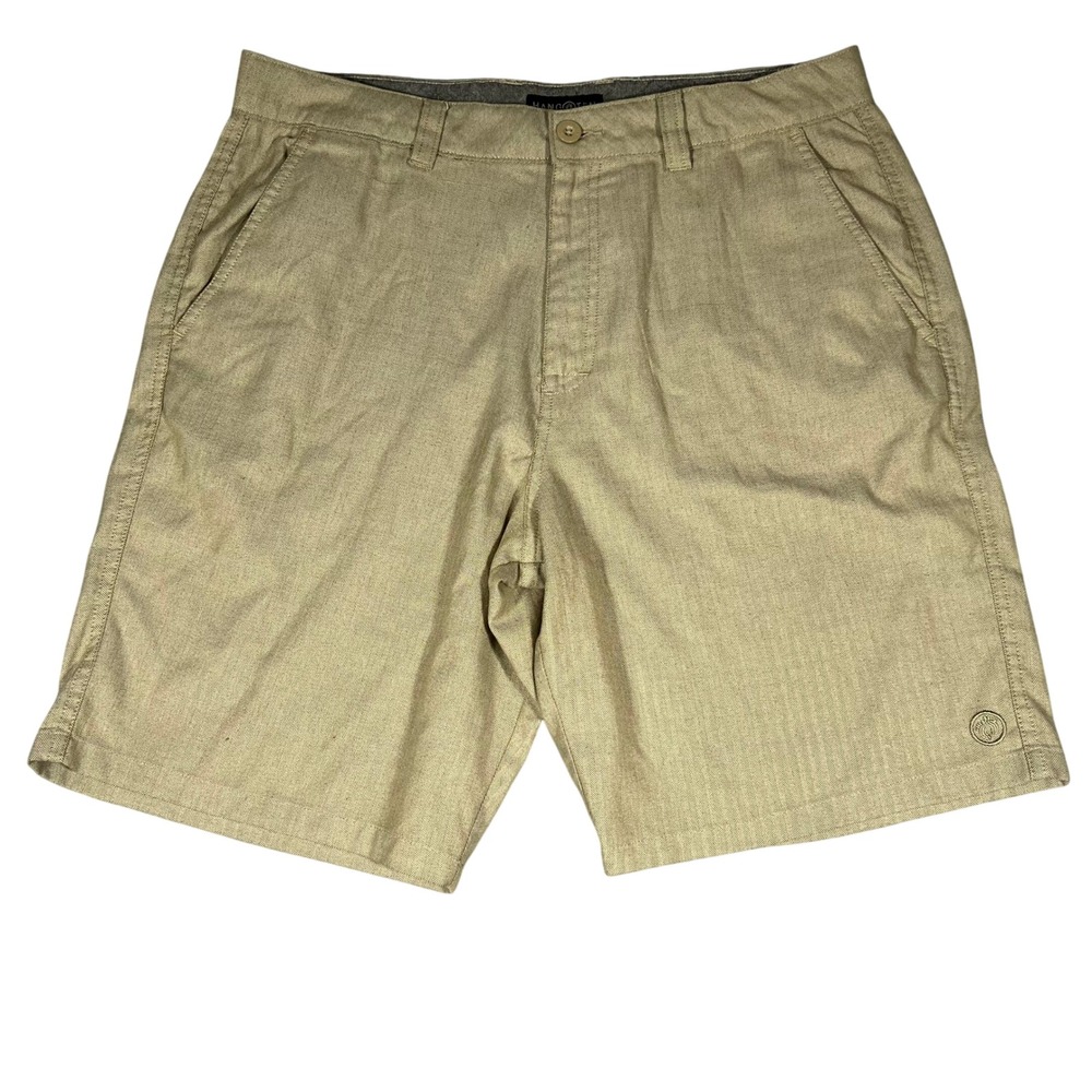 Hang Ten Mens Tan Herringbone Flat Front Shorts Size 36 Stretch Casual Khaki